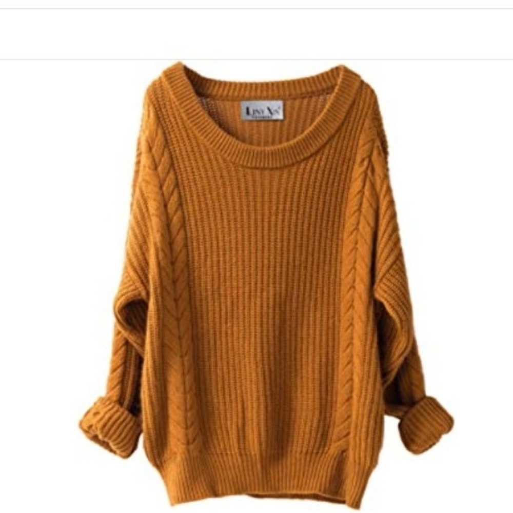 Liny Xin Women's Oversized Crew Neck Long Sleeve Warm Wool Sweater